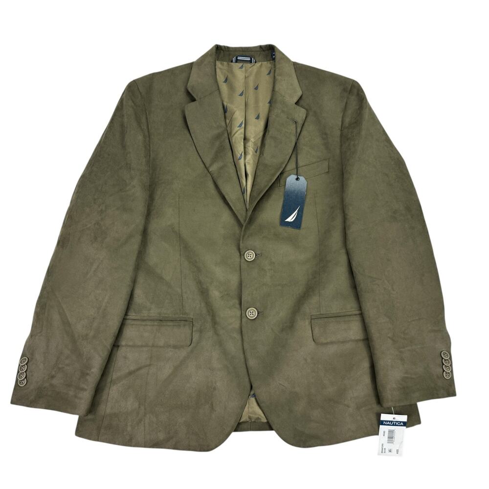 Nautica Mens Modern Fit Faux Suede Sport Coat Olive Green 40S